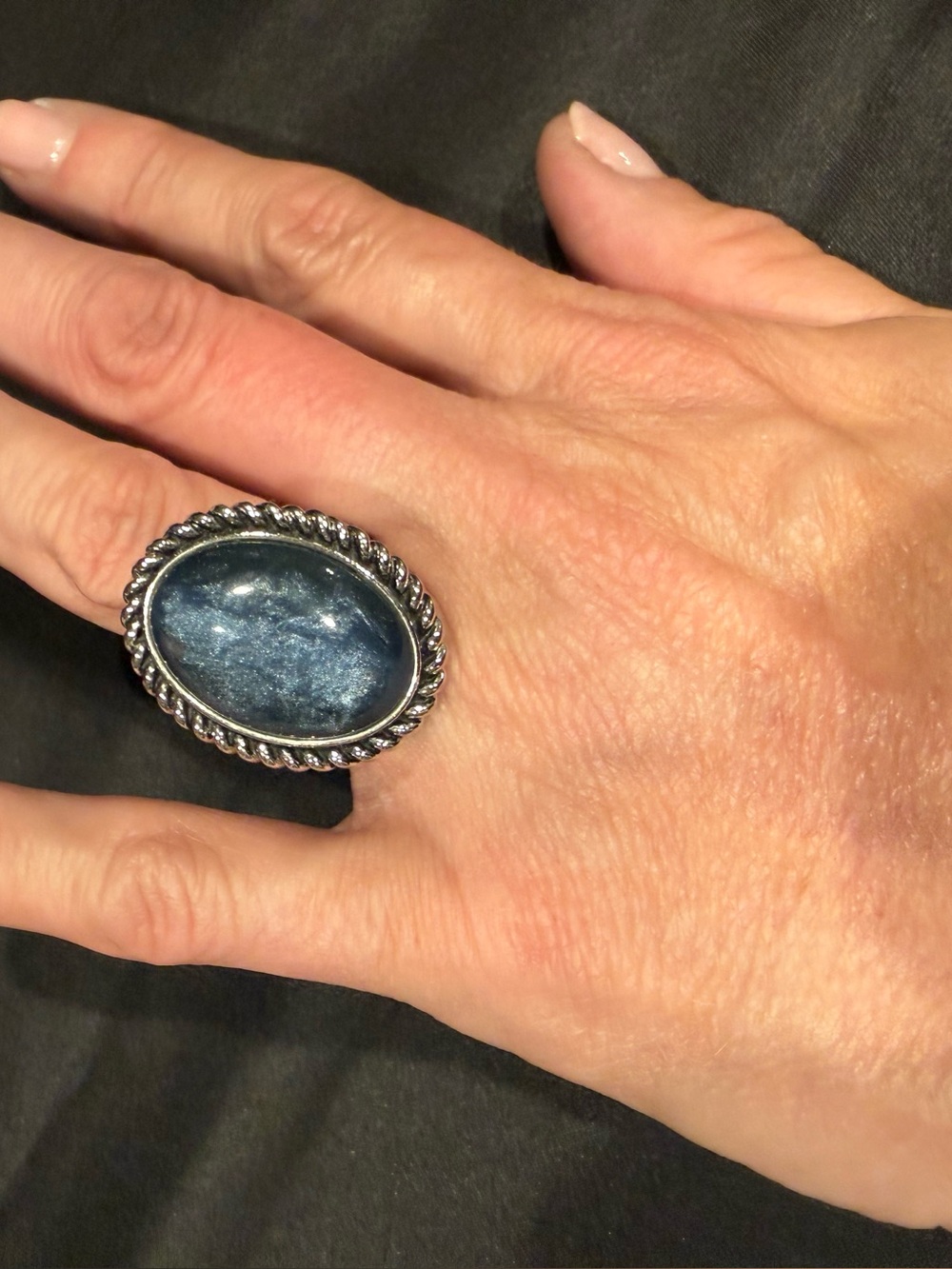 Vintage Sterling Silver Blue Statement Ring Large Oval Cabochon Boho